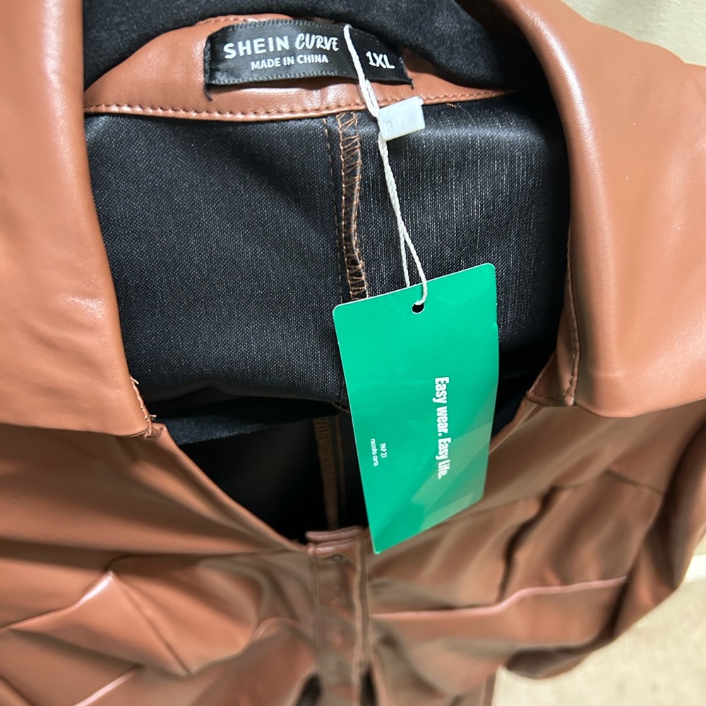 SHEIN Curve Brown Faux Leather Dress